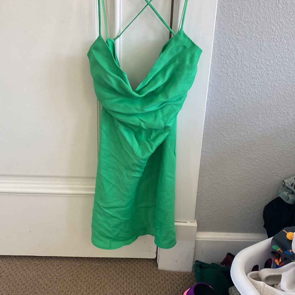 green cowl dress